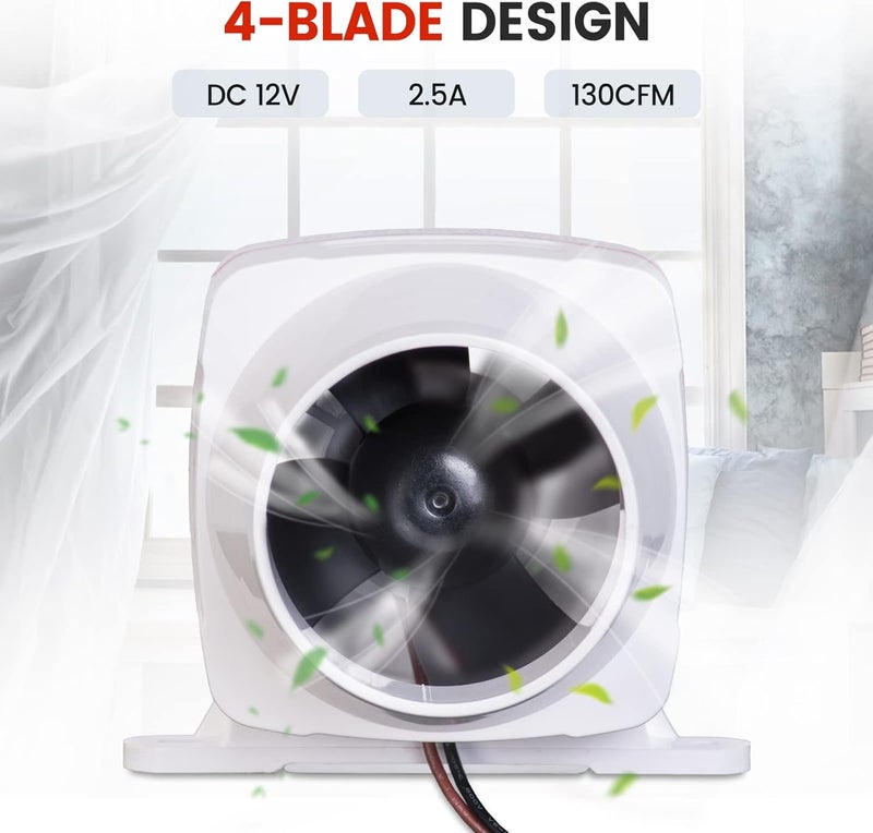 DC HOUSE 3'' in-Line Marine Bilge Air Boat Blower 12V Electric 130 CFM White - Image 3